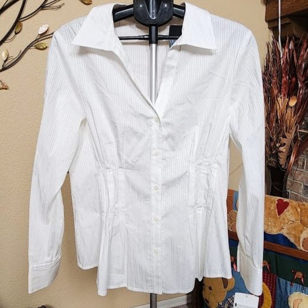 NWT Anne Klein sz 10 white pleated striped blouse